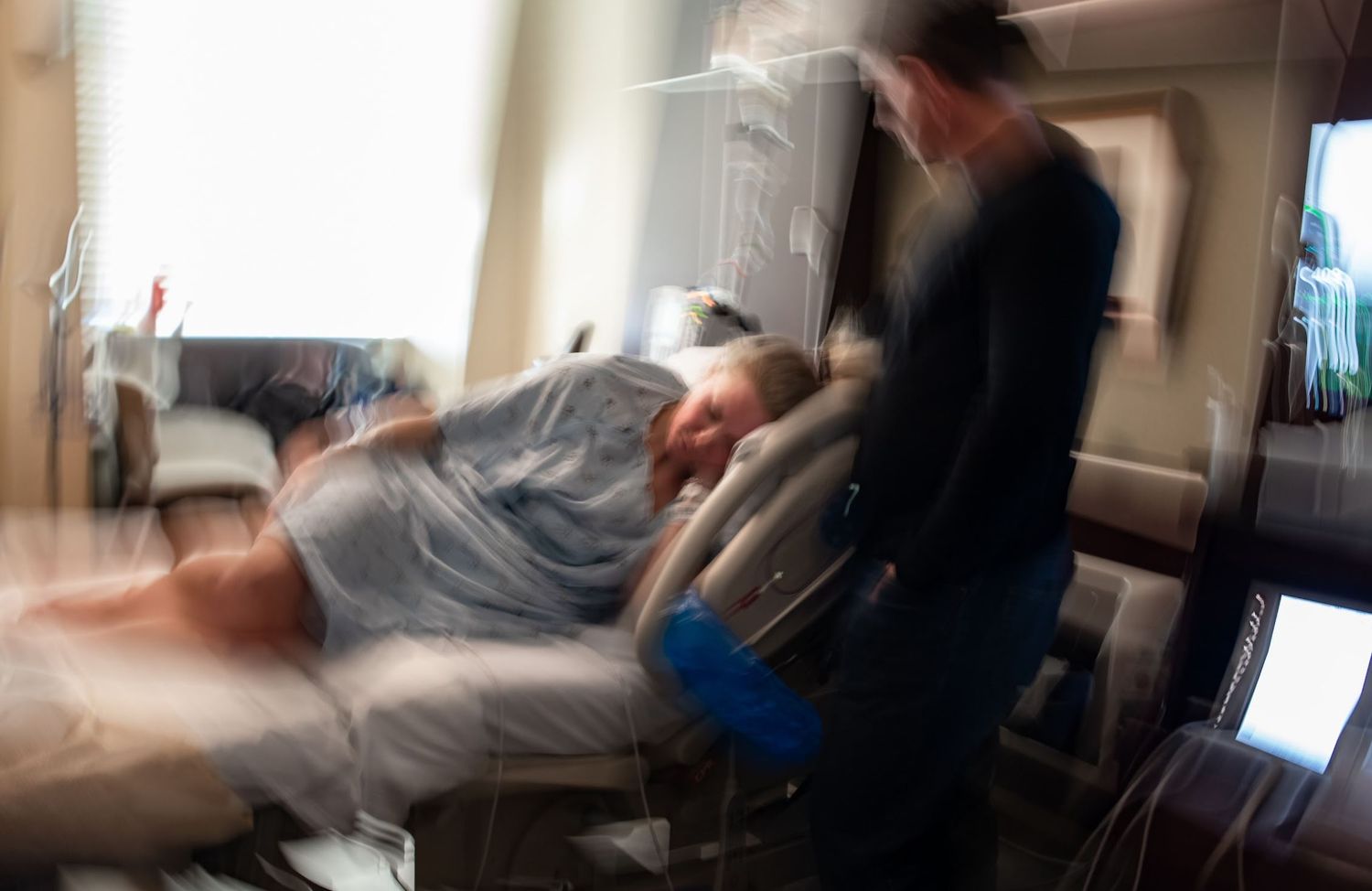A blurred motion shot capturing transition during labor