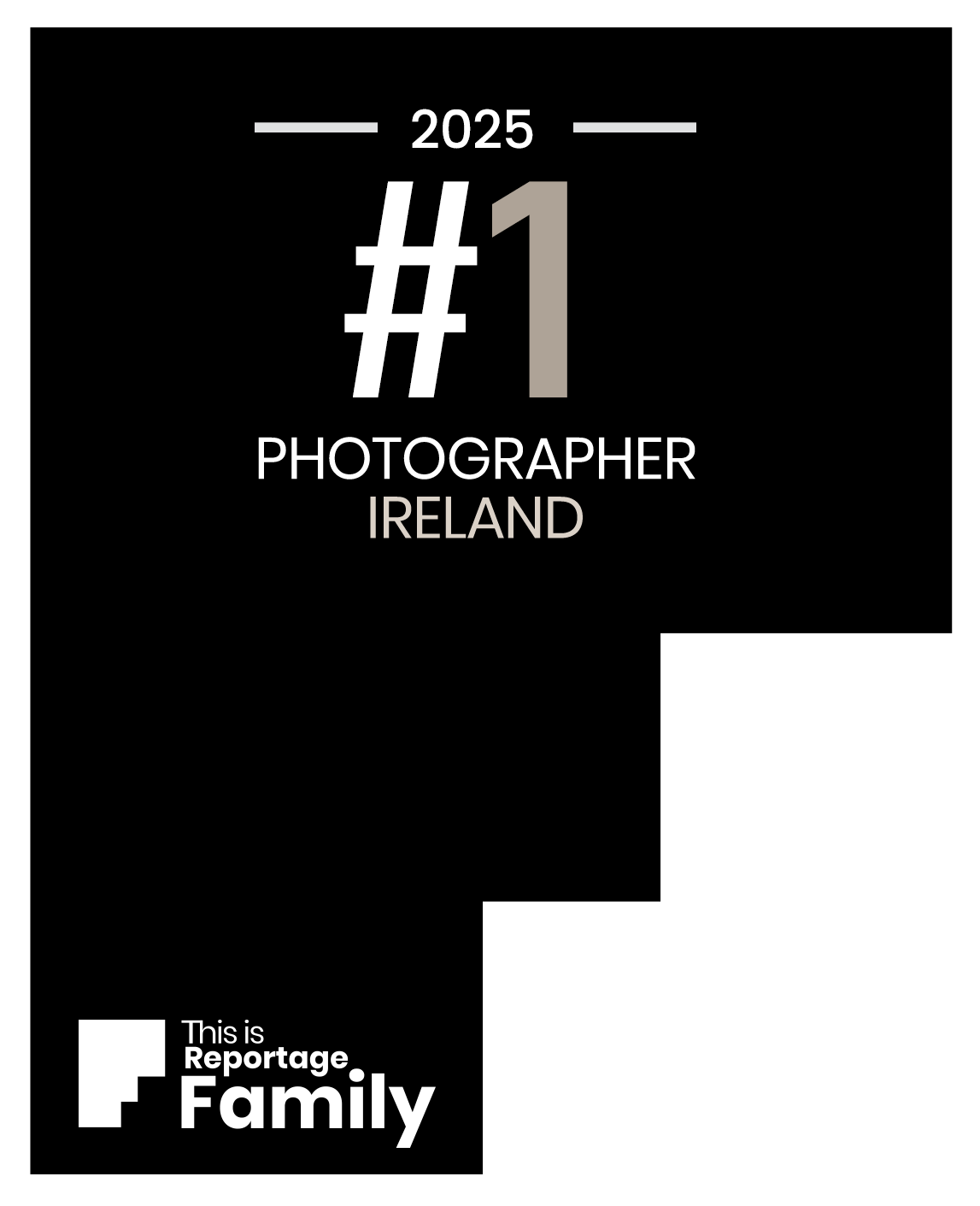 Black badge reading 2025 Top 40 Photographers in the World by This is Reportage Family award logo.