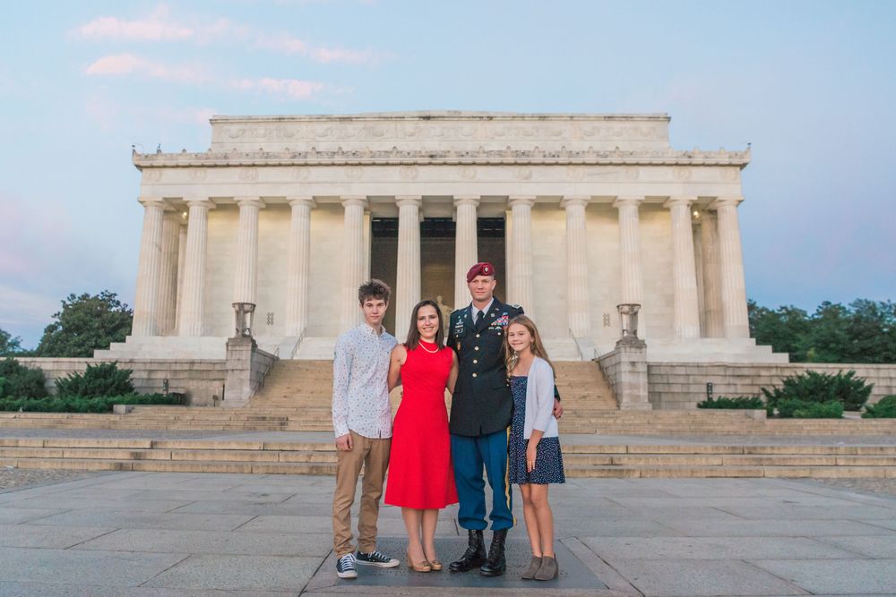 Group portrait taken in front of the Lincoln Memorial in Washington DC.