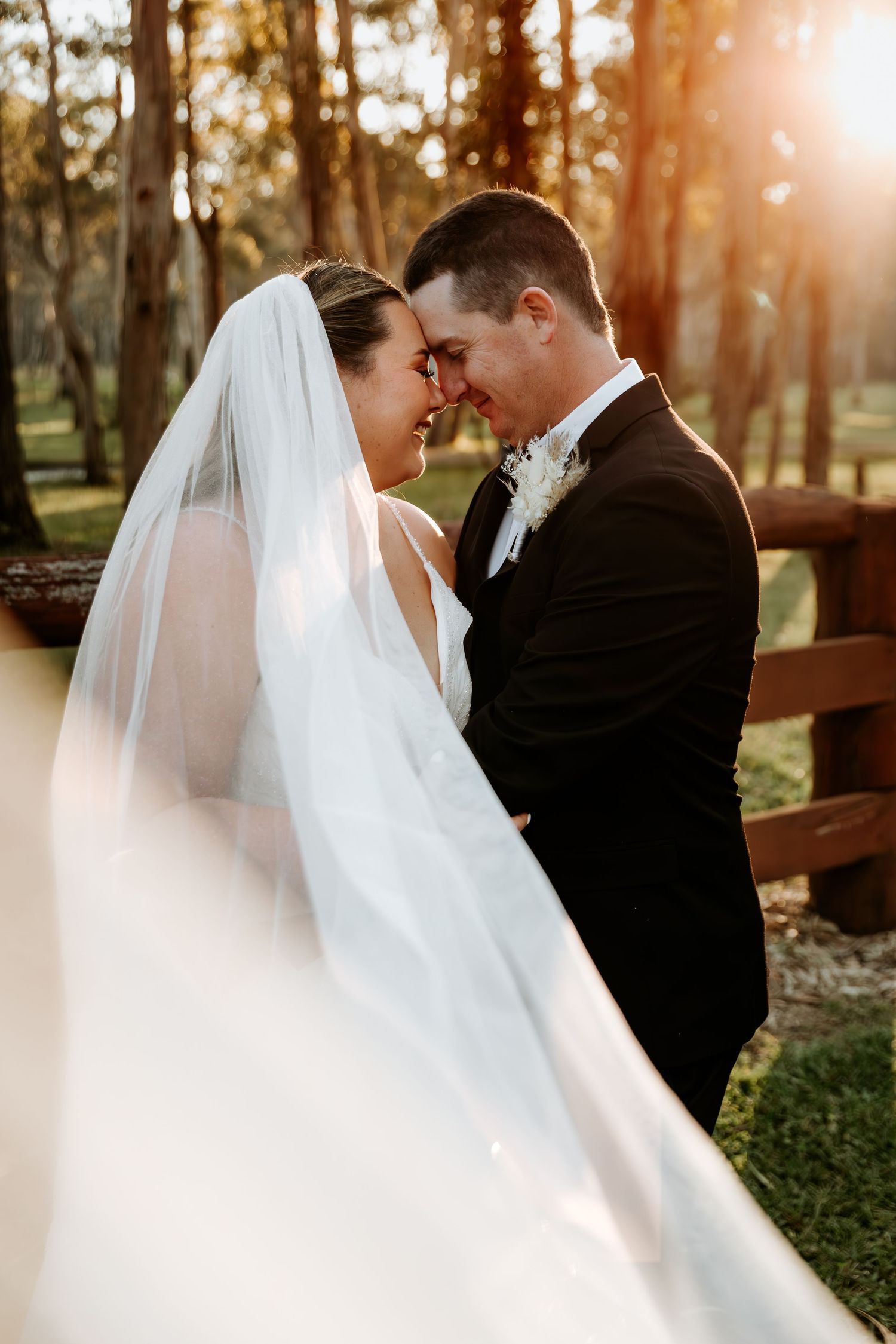 Bride and groom on wedding day.