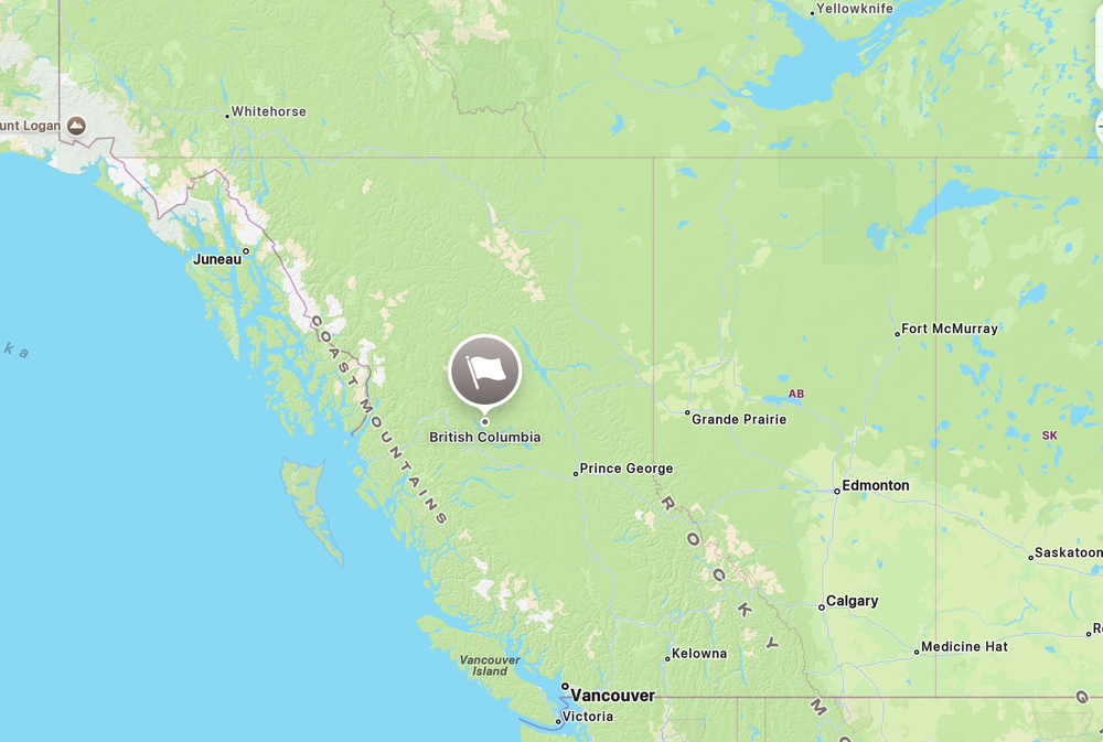 map of British Columbia, the westernmost Canadian province