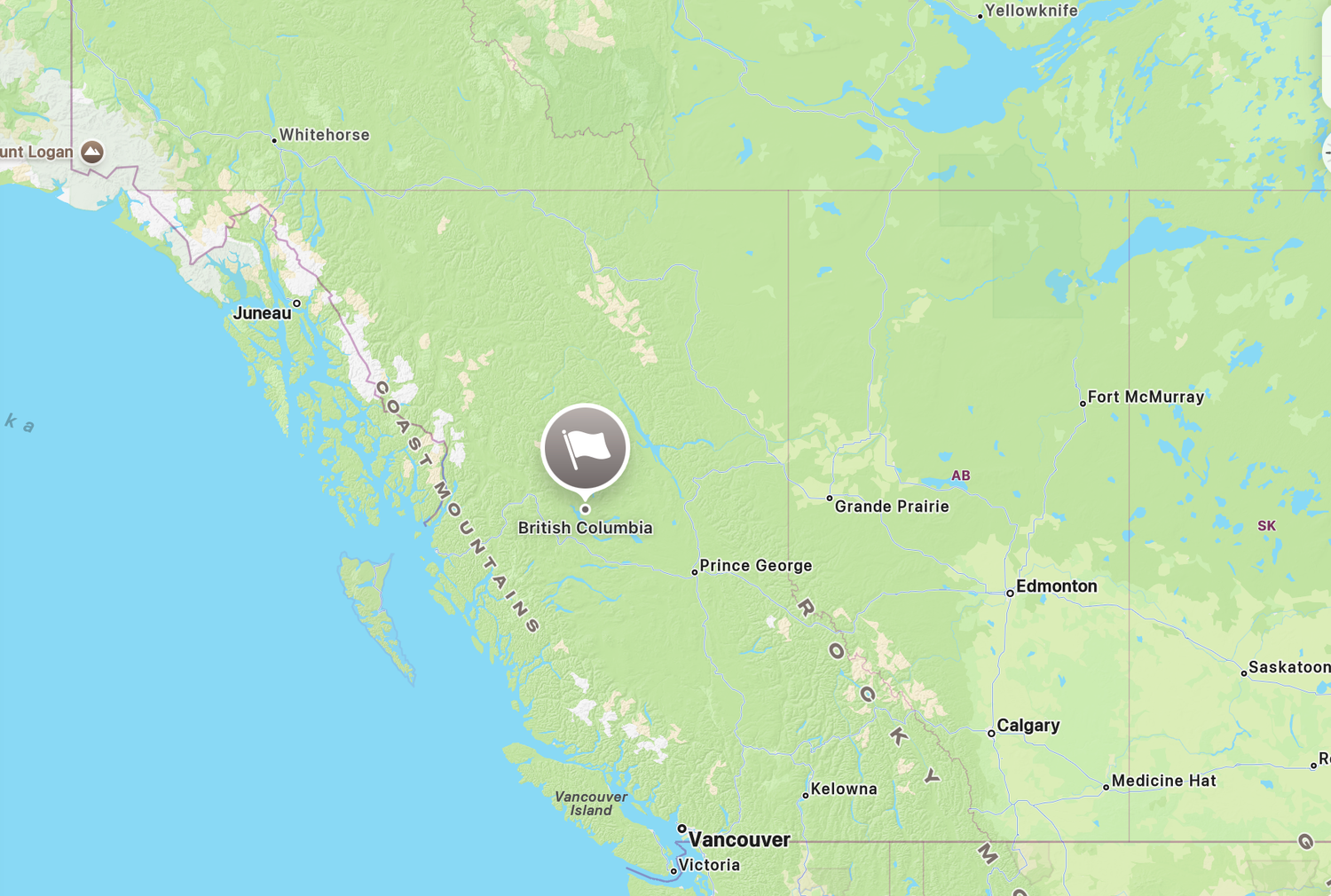 map of British Columbia, the westernmost Canadian province