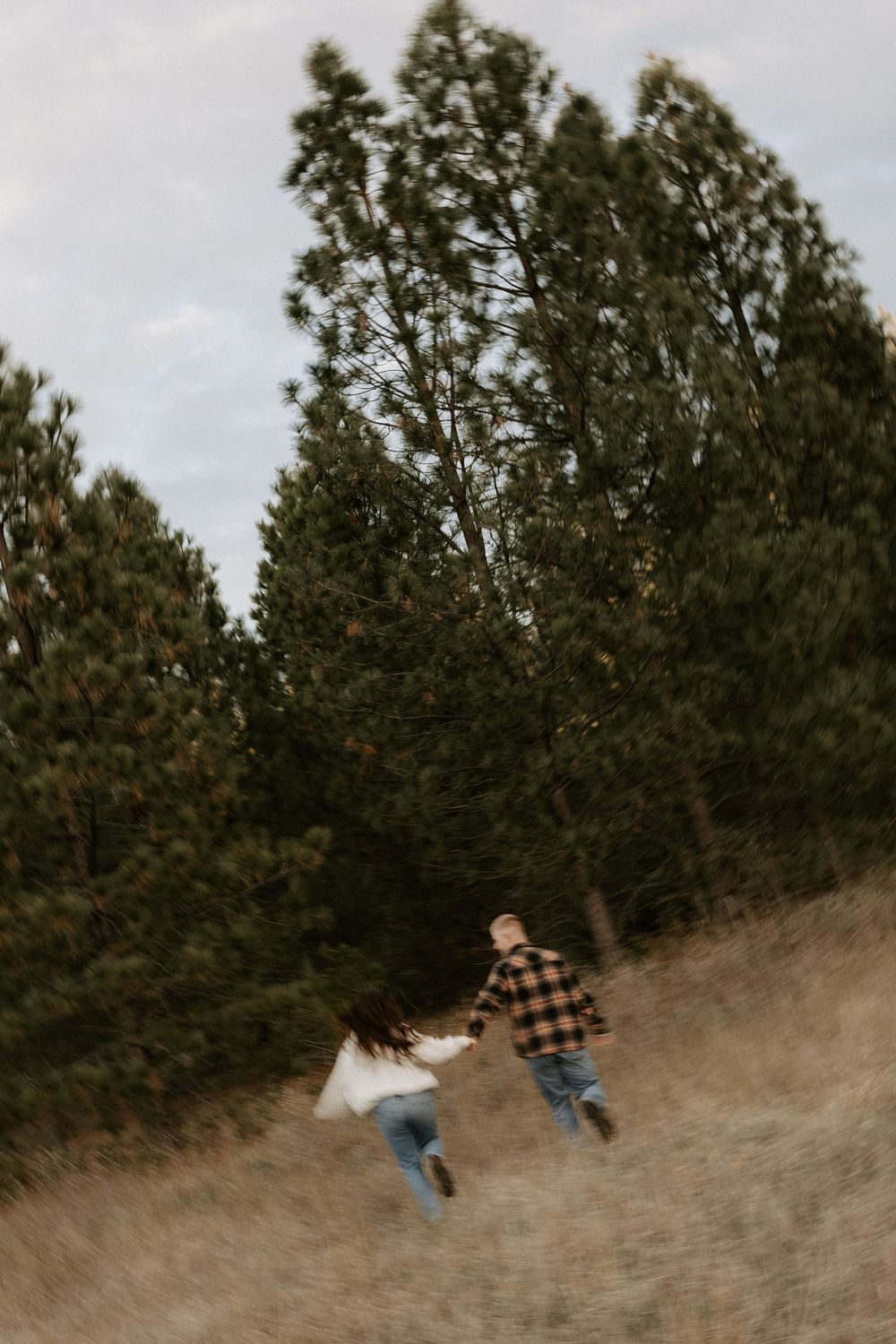 A sequence of photos showing someone tumbling down a grassy hill in plaid flannel and jeans.