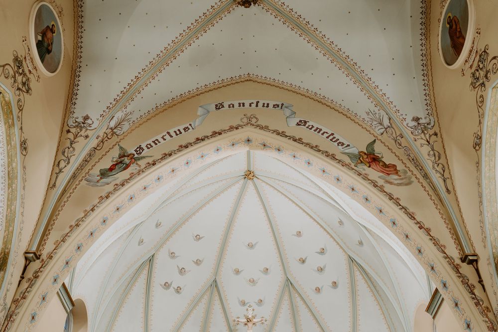 Formosa Catholic Church latin text near ceiling
