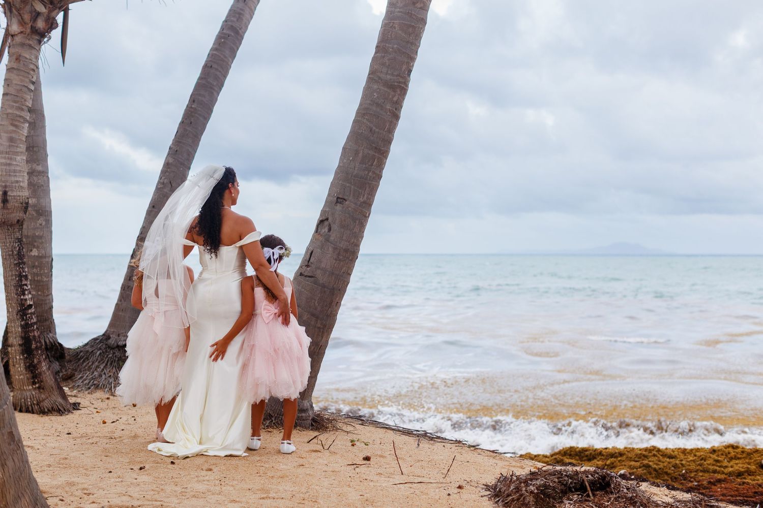 Bride and daughters. Intimate beach wedding in Palmas del Mar, Puerto Rico.