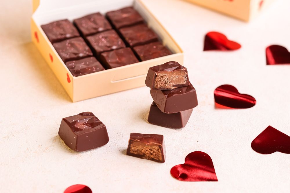 Shooting photo des pralinés de chocolat d’origine Ecuacao pour la Saint Valentin