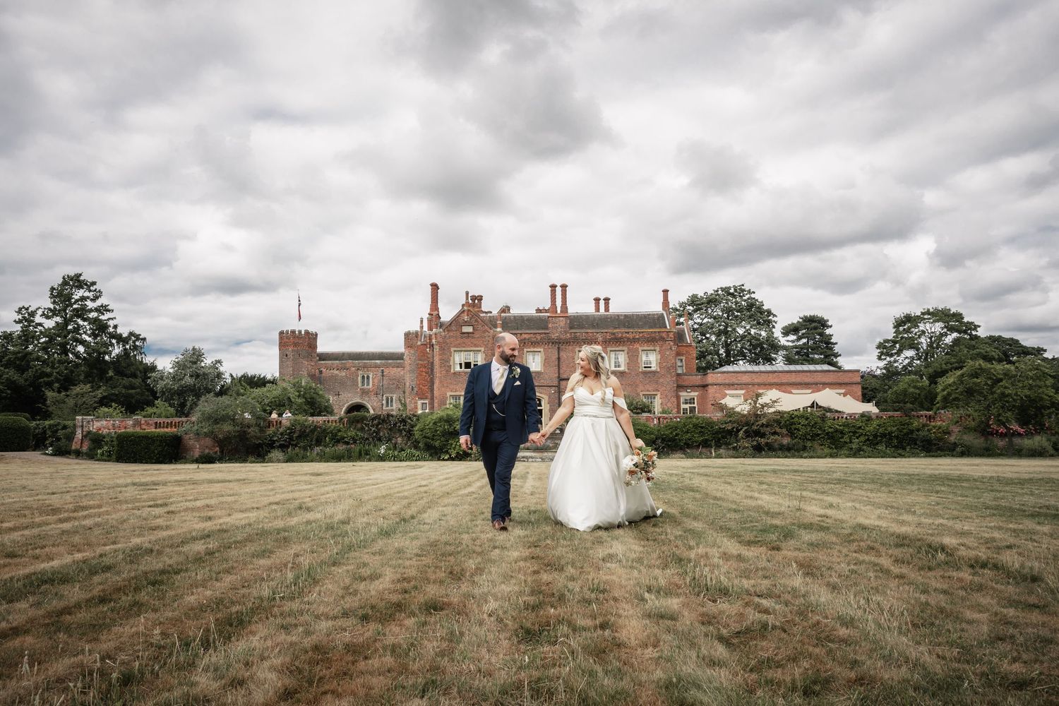 Couple on the lawns of Hodsock Priory