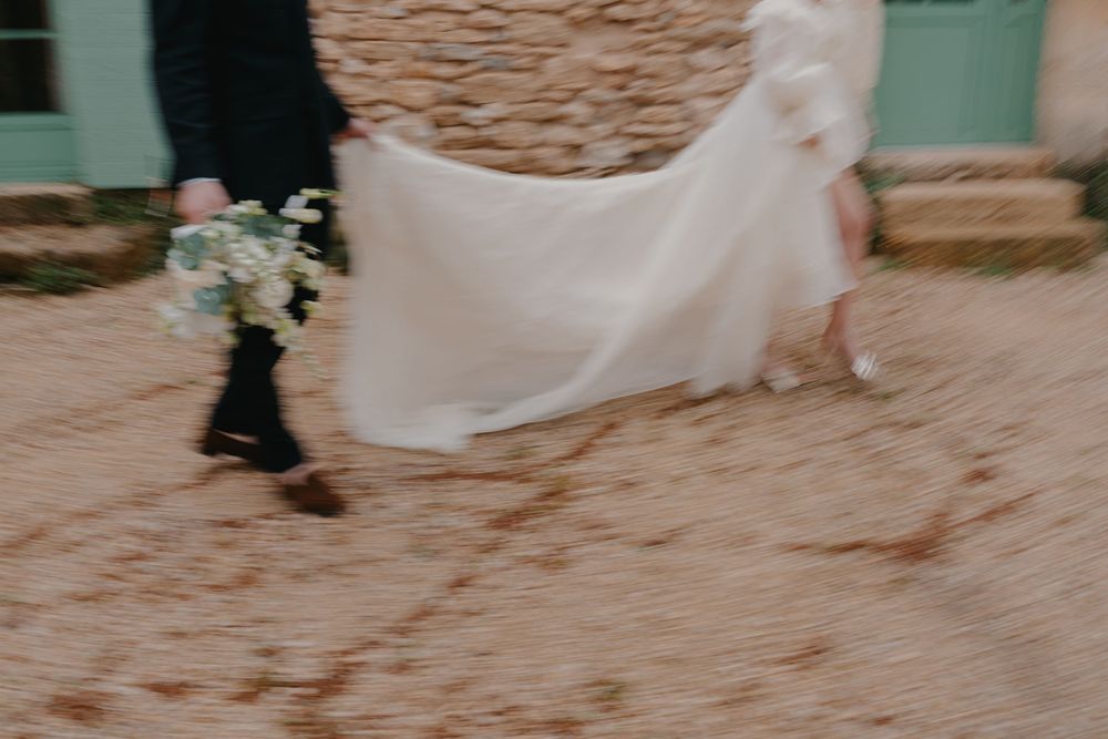 Sequence of romantic wedding photos captured on a textured floor.