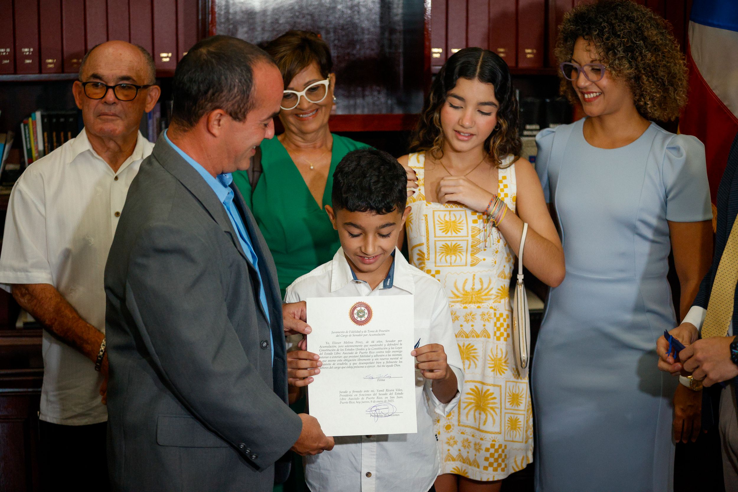 Eliezer Molina is sworn in as Puerto Rico's first senator elected through direct nomination in 2024, a historic milestone in island politics
