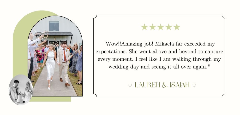 "Wow! Amazing job! Mikaela far exceeded my expectations. She went above and beyond to capture every moment."