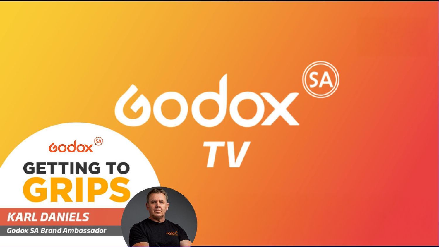 A stylized Godox TV logo design with orange and red gradient background on a streaming video thumbnail.