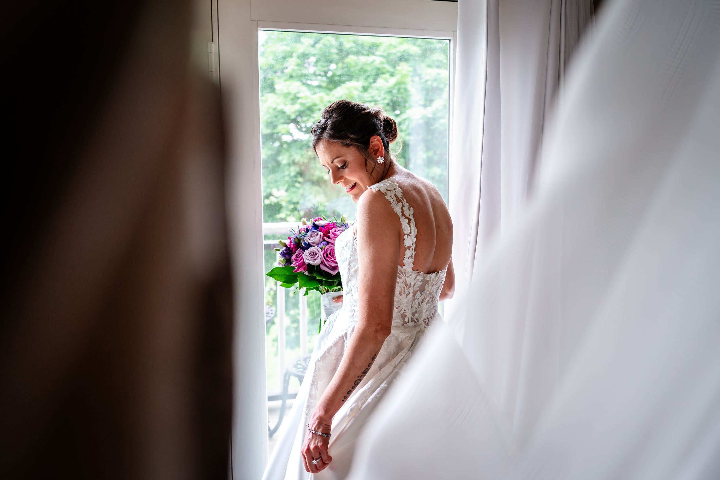 Natural window light illuminating bridal preparations.