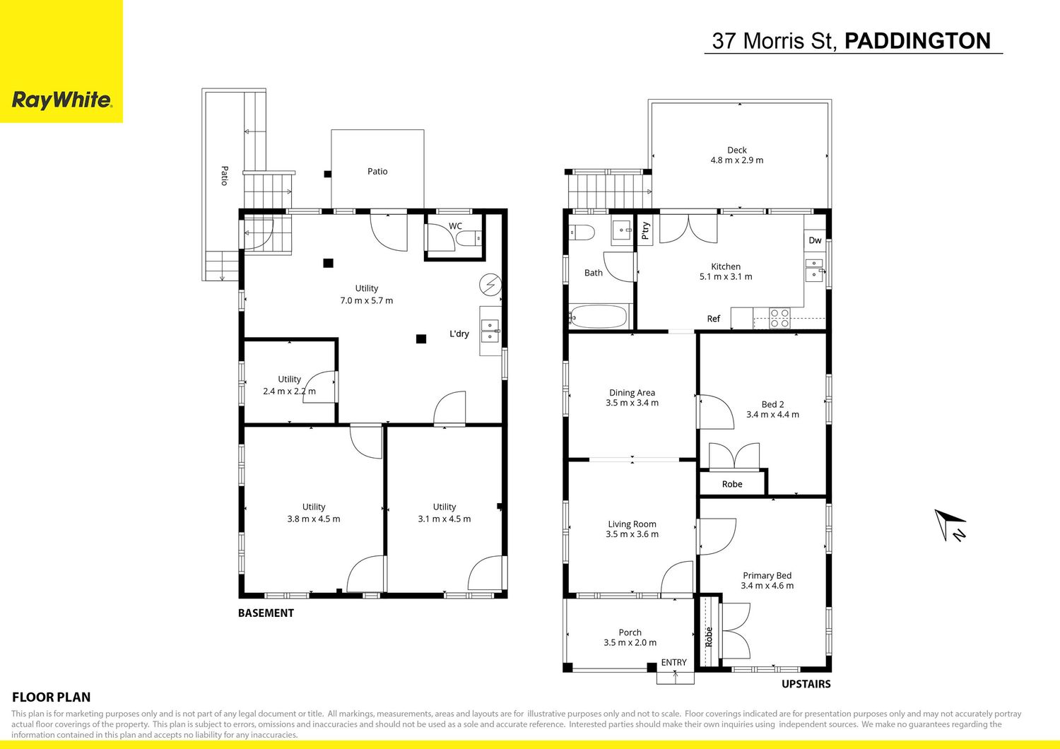 Floor plan of a house in Paddington showing multi-level home layout with basement and detailed room dimensions.