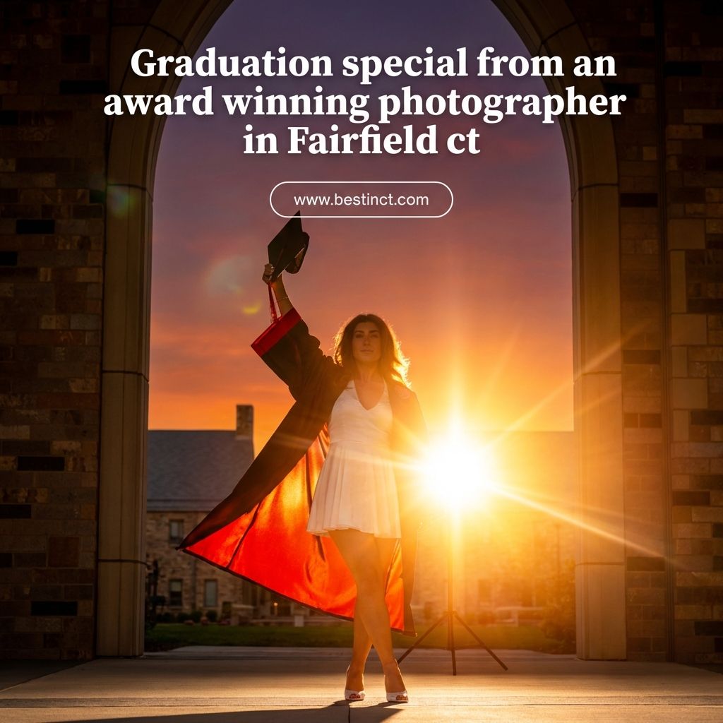 Professional graduation portrait of a Fairfield University student in cap and gown in Fairfield CT.