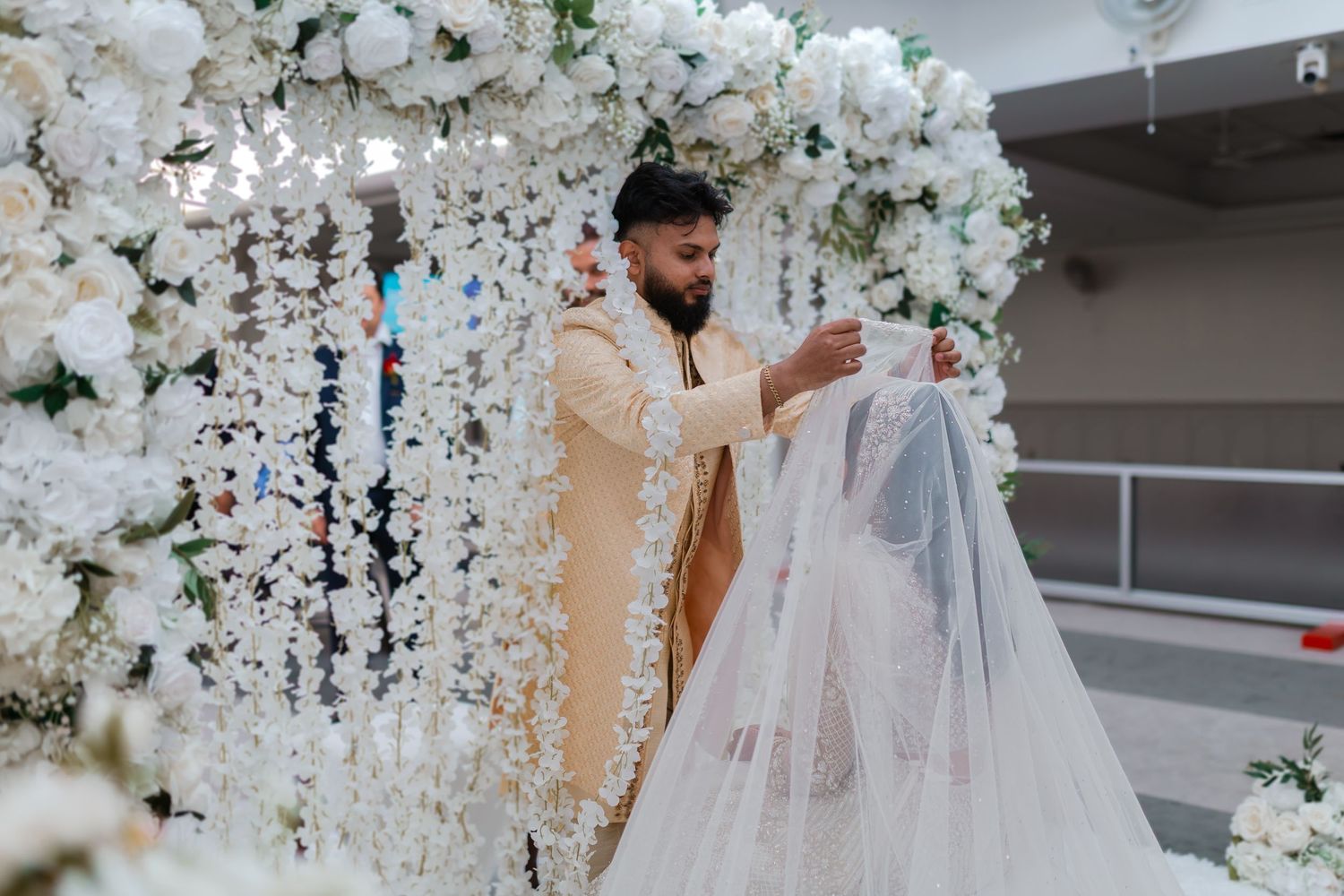 Bride and groom during Nikkah portraits in Mississauga