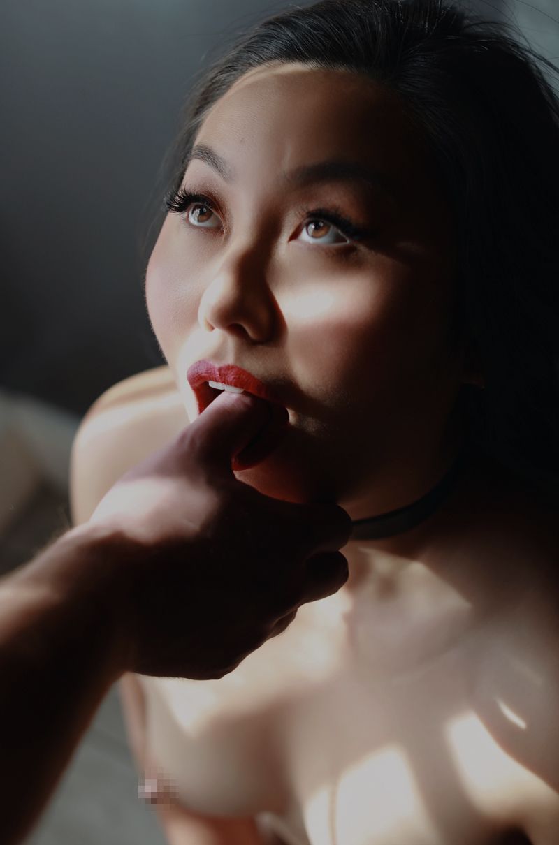 A moody, artistic photo series shows cinematic close-up shots with dramatic lighting and red lipstick.