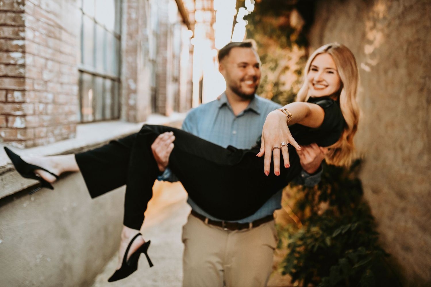 Engagement ring detail shot at historic Cotton Mill McKinney Texas