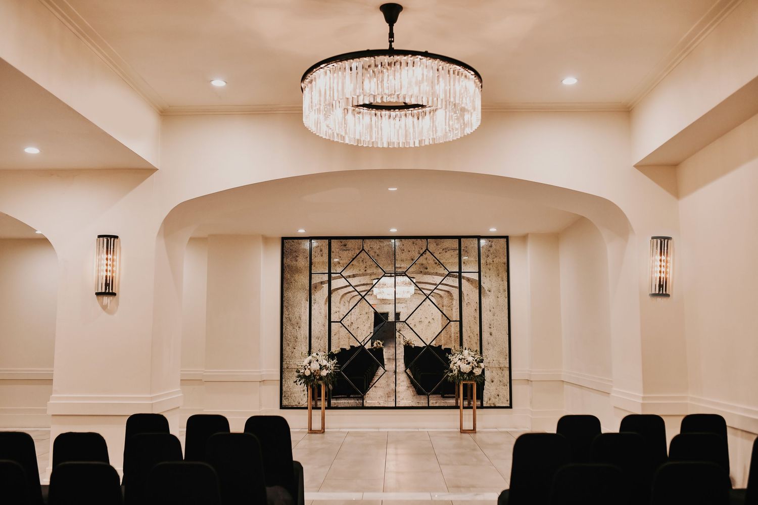dramatic wide angle photo of the basement ceremony site of the carlisle room in downtown dallas