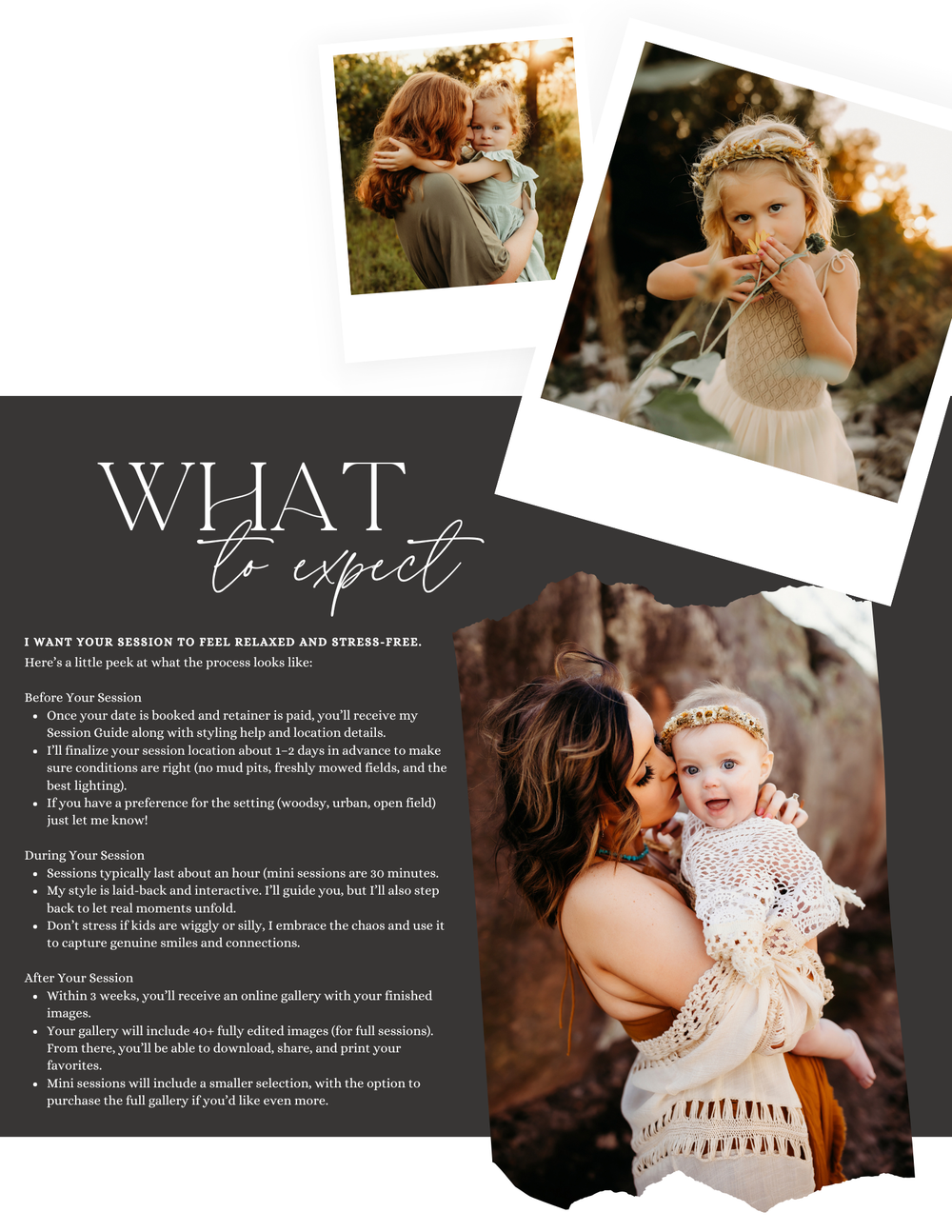 What to expect when booking a newborn, family, maternity, senior, or branding session with Holly Mueller Photo based out of Mid Missouri