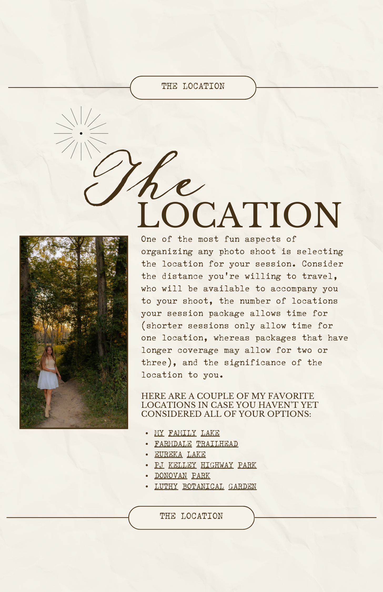 Fashion guide showing three outdoor photos with styling tips and wardrobe suggestions.