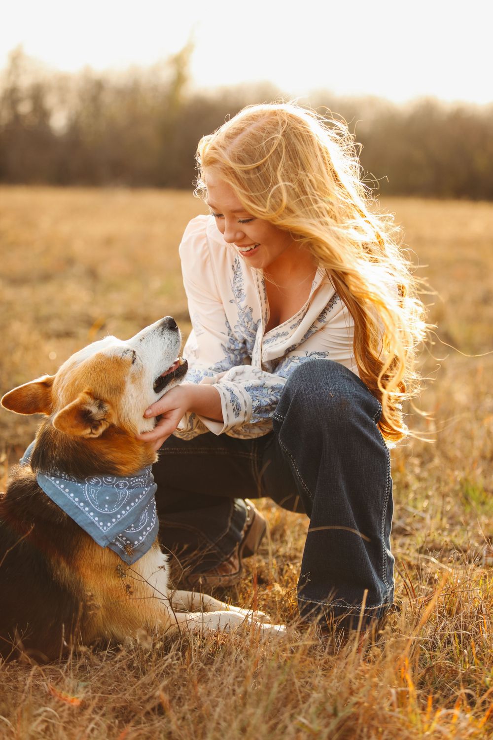 senior girl portrait dog
