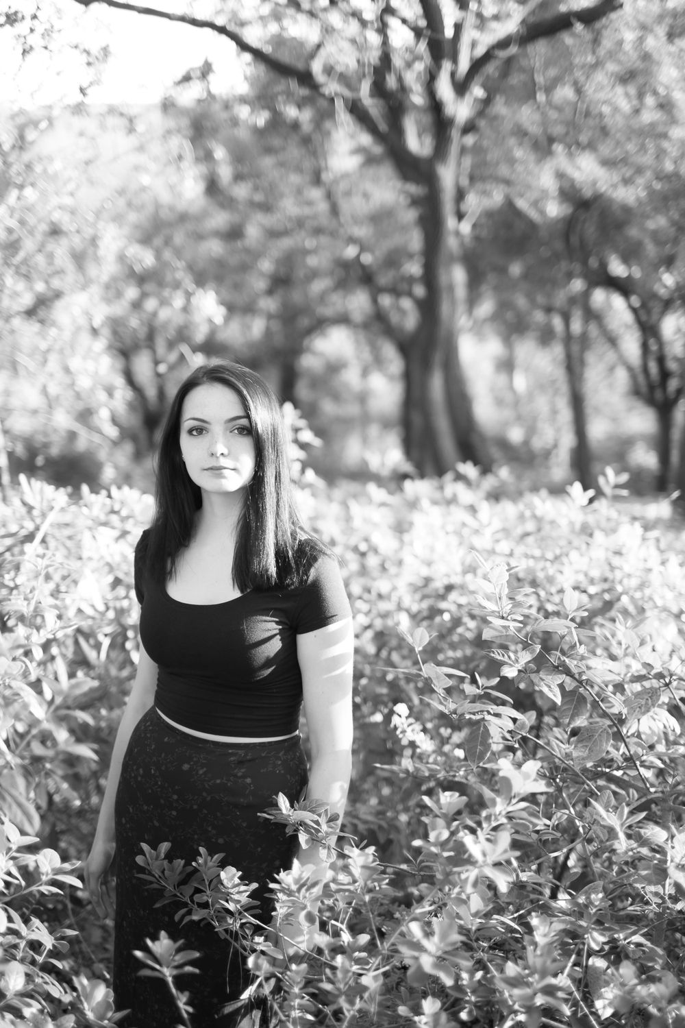 Musician Olivia Beatty on a photoshoot in Parc Laberint in Barcelona