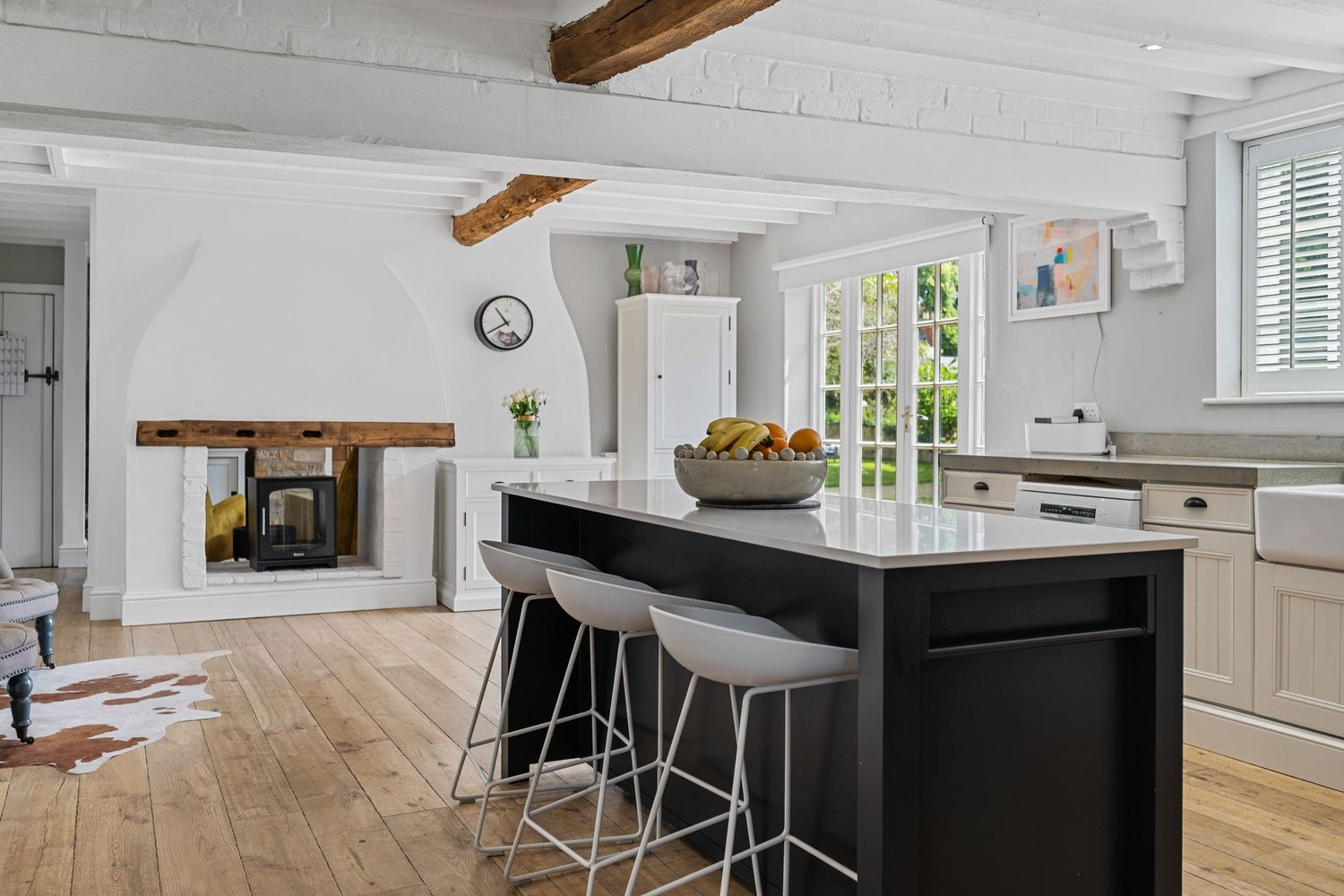Chic countryside kitchen property photography for real estate listing.