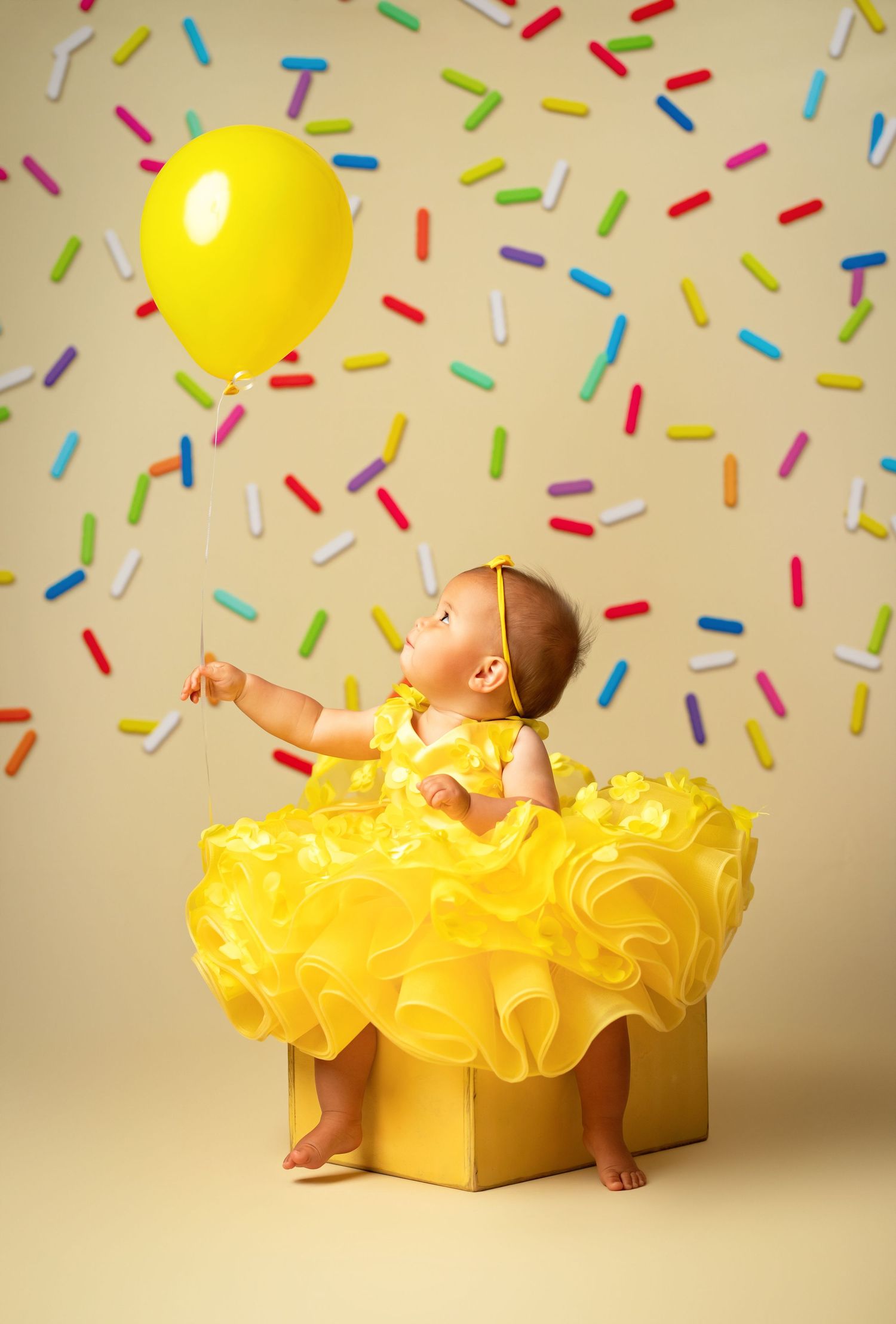 Collection of newborn photography props showing different wrapping styles including fabric, baskets, bowls and boxes in various colors.
