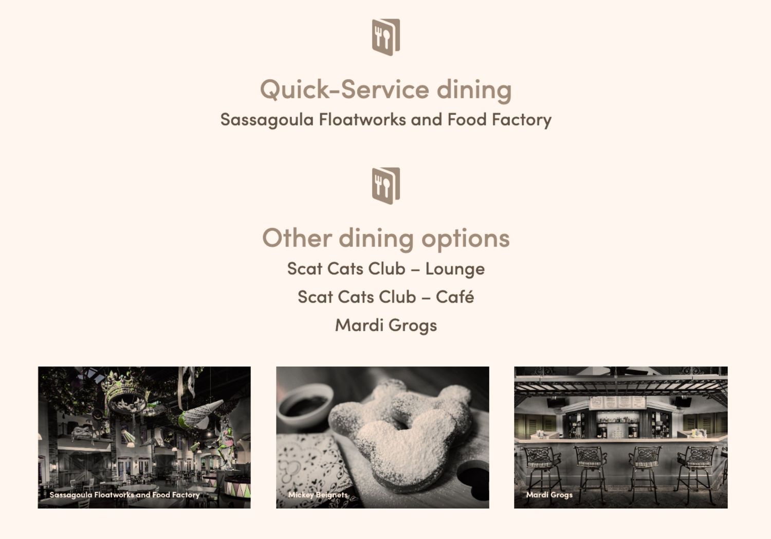 Black and white dining venue illustrations showing restaurants and cafes.