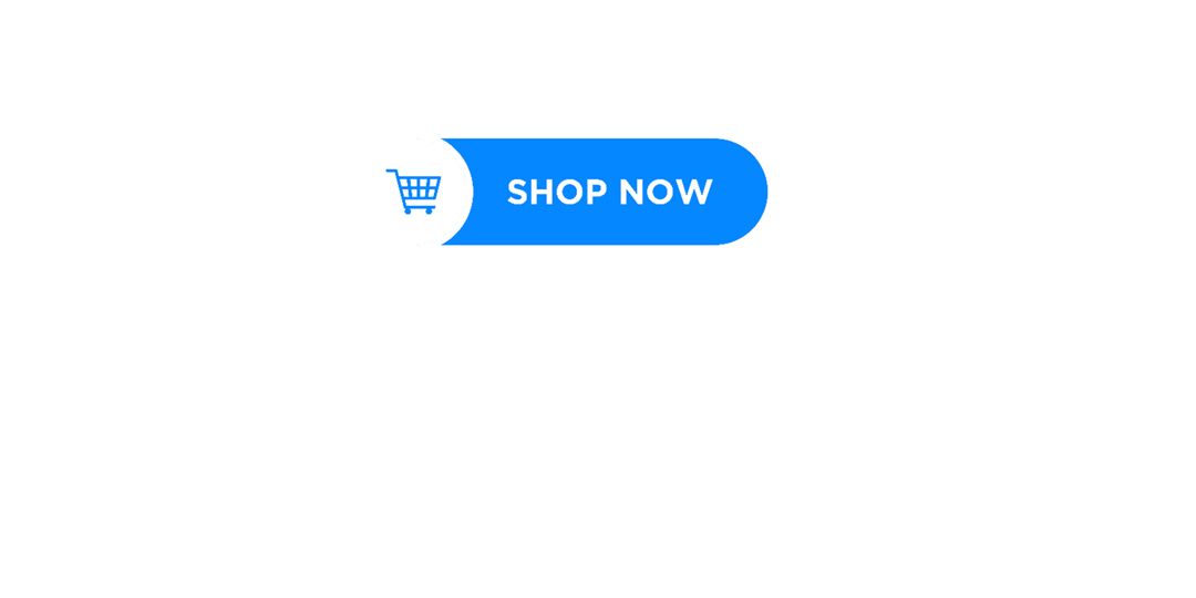 Blue shop now button with shopping cart icon on white background.