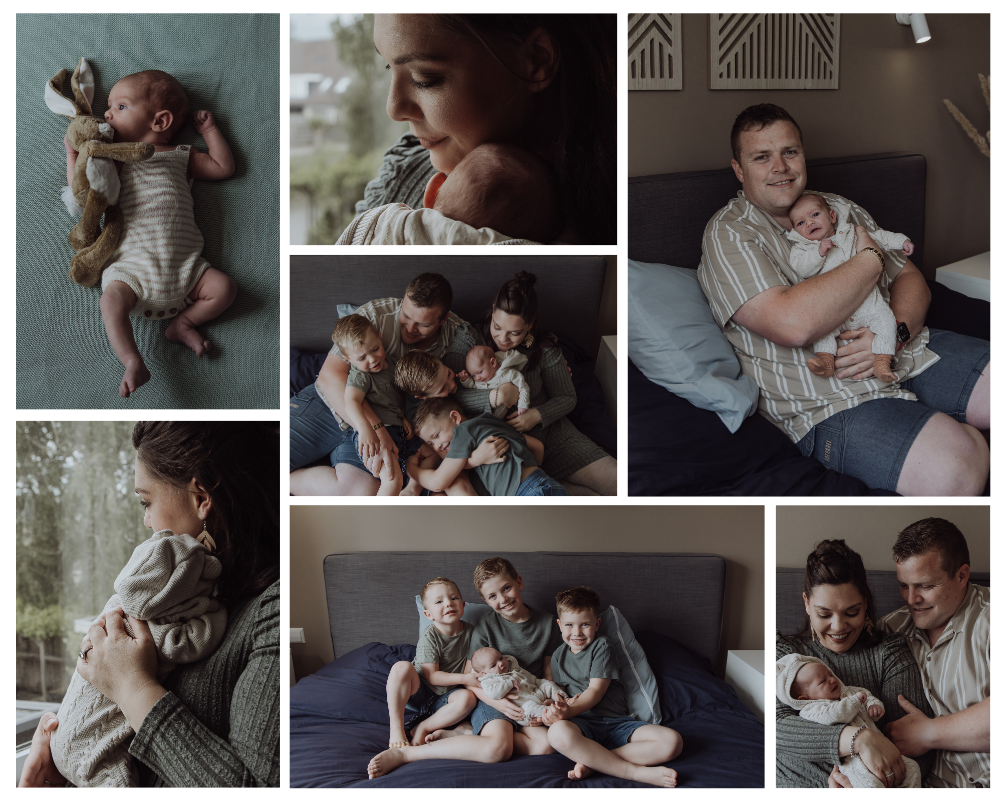 Natural newborn photoshoot at home showing parents holding their newborn in a quiet, intimate moment in Barneveld