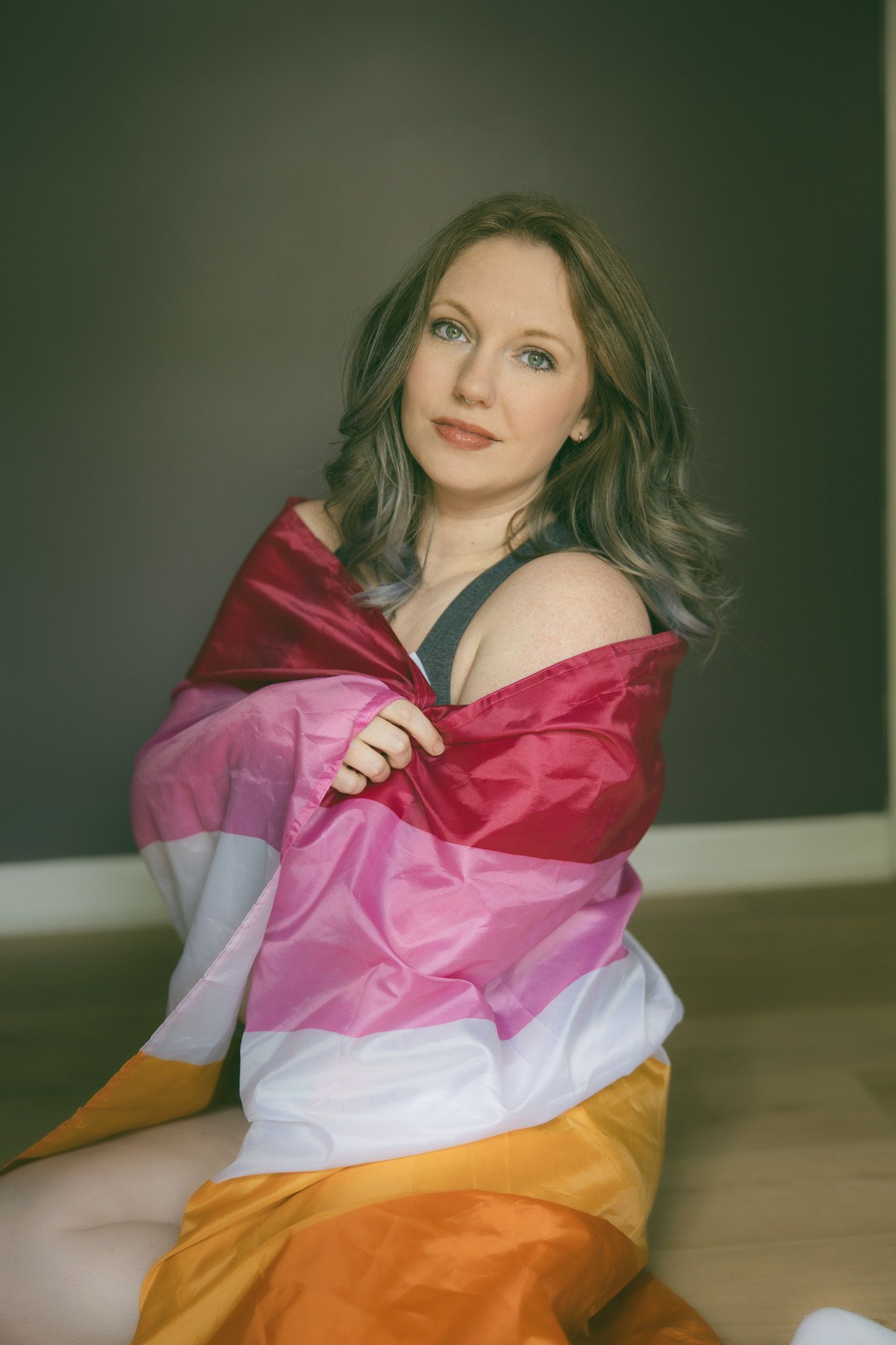 lesbian queer photographer asheville nc photography romantic moody queer lgbtq flag portrait