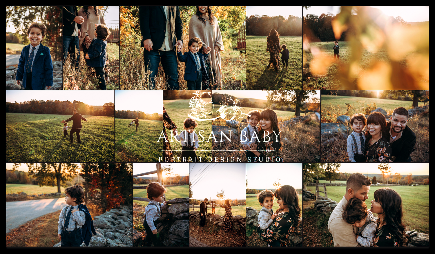 Tender mother-and-son portraits captured in a golden autumn field, emphasizing strong family bonds and seasonal beauty.