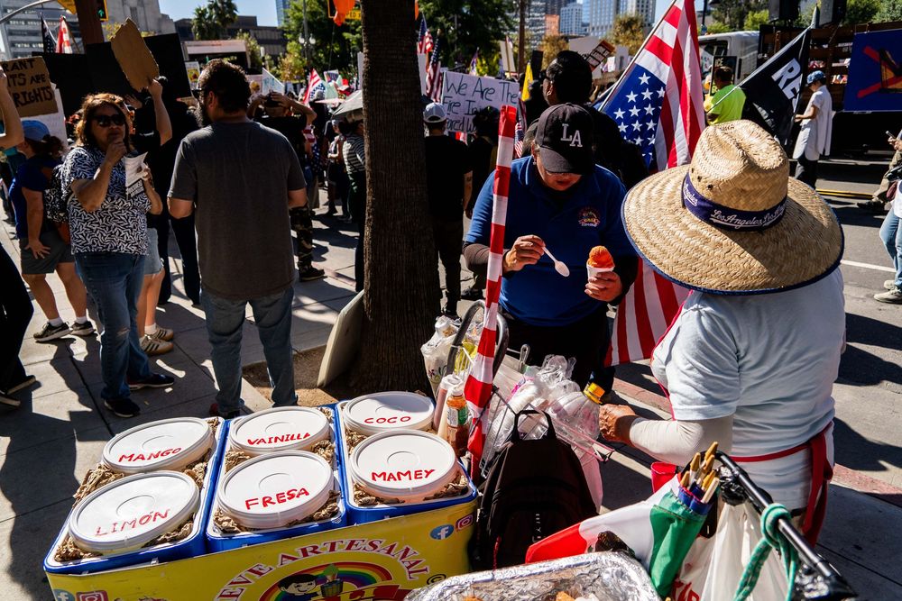 Demonstrators protest during the “No Kings” protest in Los Angeles, California in October 2025.