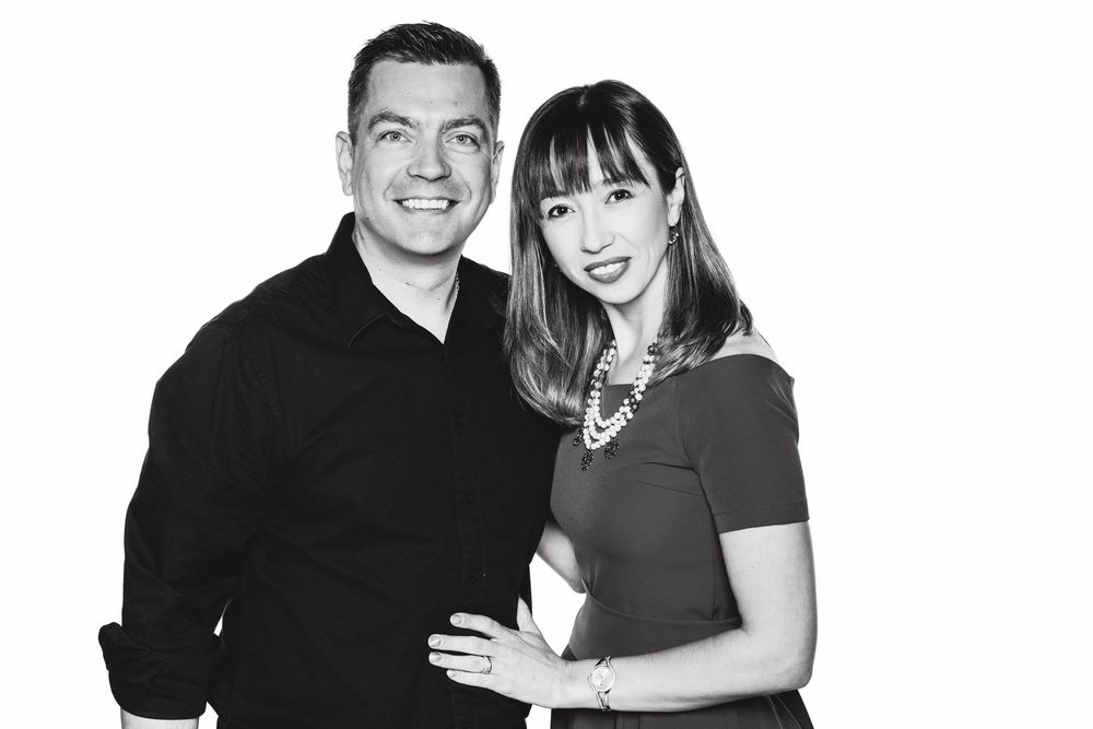 Professional black and white portrait photos showing couples posing together in formal attire.