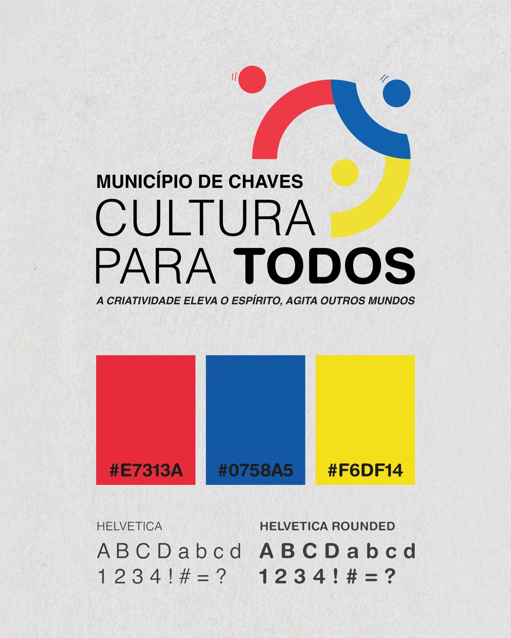 Minimalist branding design for Municipio de Chaves cultural program with red, blue and yellow colors.