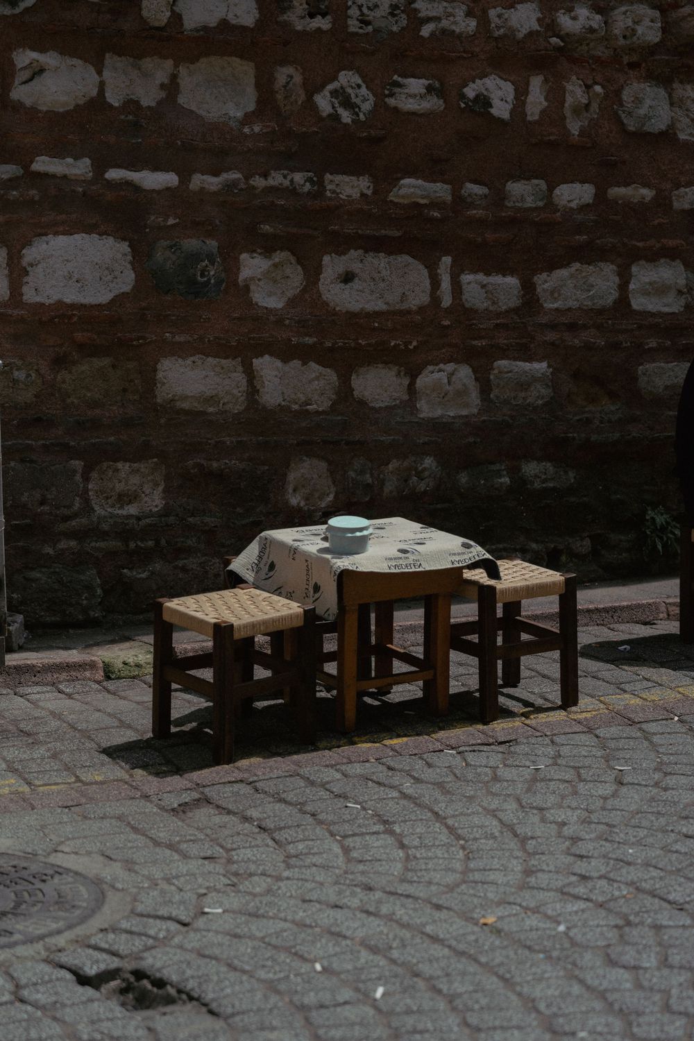 Small table and chairs on street in Istanbul, Turkey