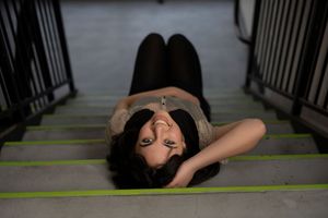 Downtown Boise Senior girl parking garage stairs
