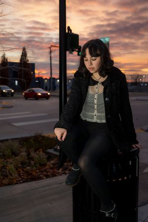 Downtown Boise Senior girl with sunset