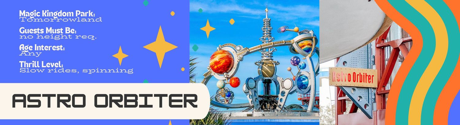 A colorful cartoon banner showing space themed elements with robots and equipment against a bright blue starry background.
