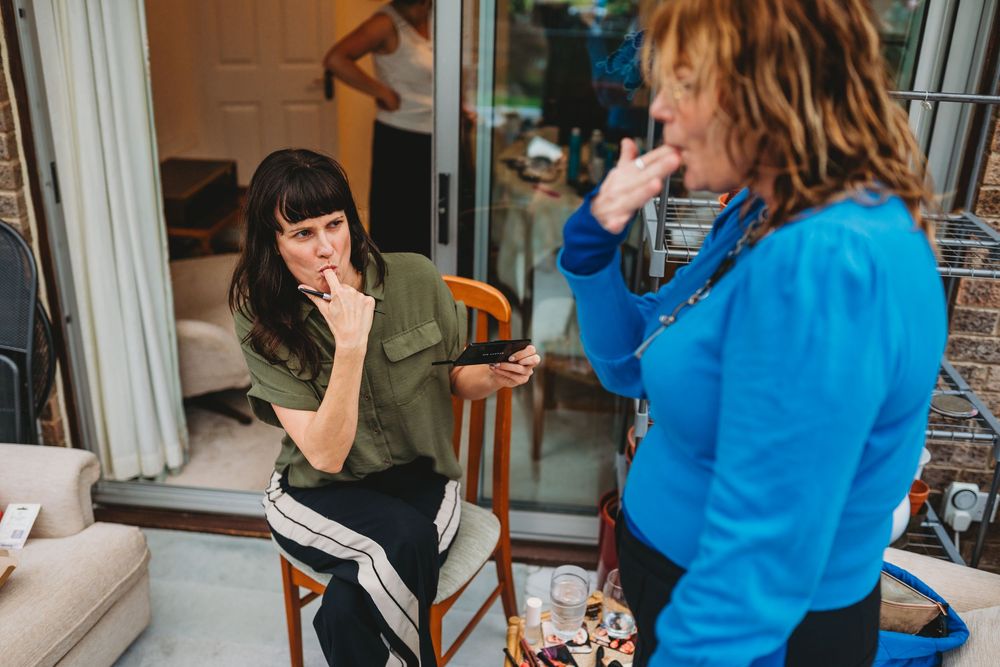 Series of casual interaction shots between people in a home setting.