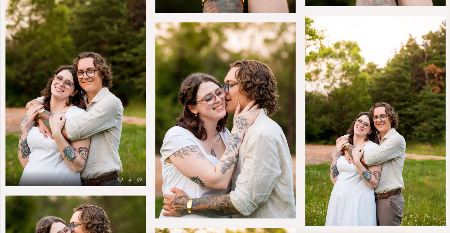 A romantic wedding photo of a couple posing in autumn leaves with a dramatic dip pose.
