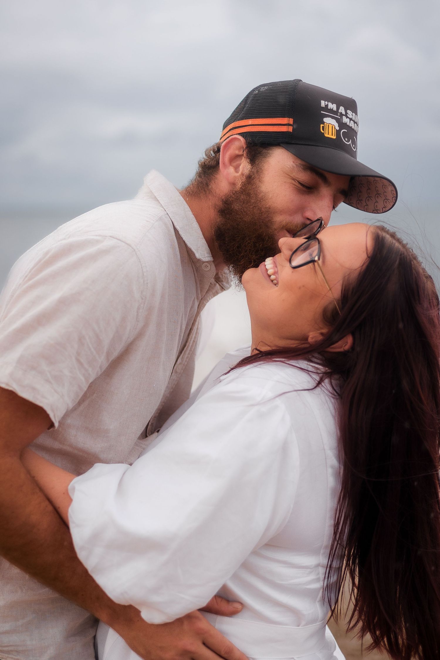 Couple portrait on the beach at sunset in Redcliffe, Brisbane