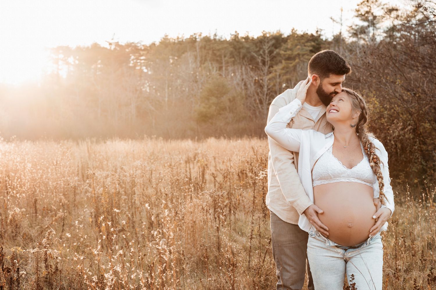 Couple in field near Portland, Maine