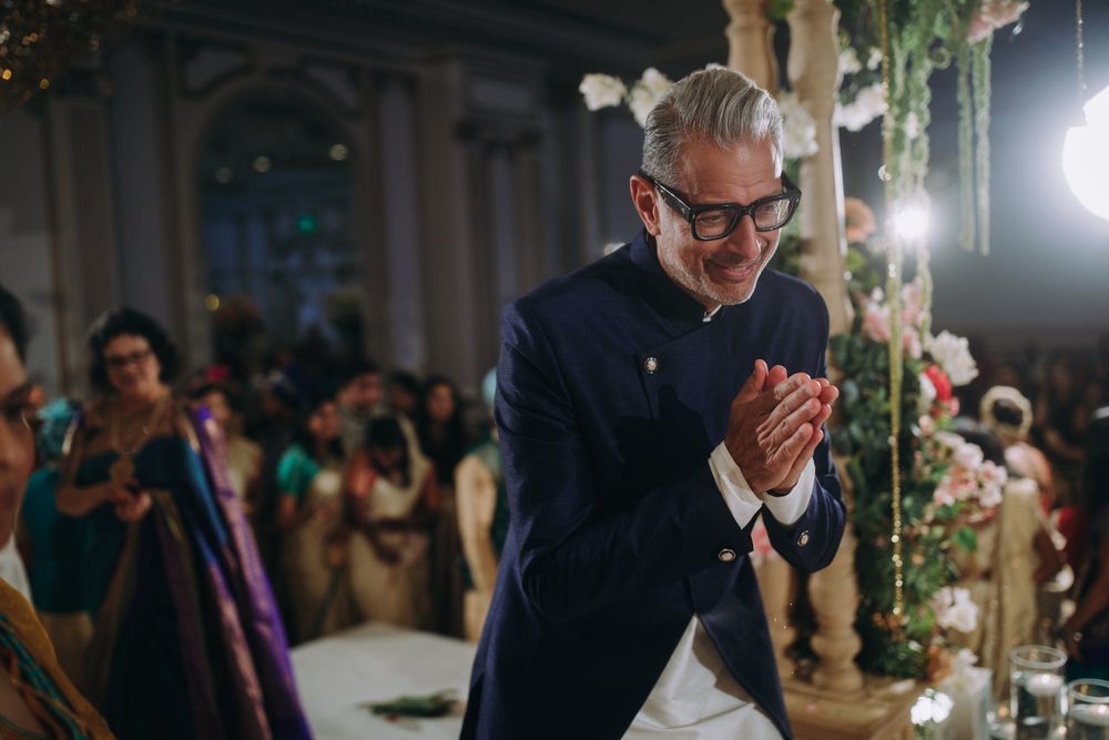 Jeff Goldblum greets guests during South Asian wedding at Legacy Castle NJ—elegant moment full of charm and tradition.