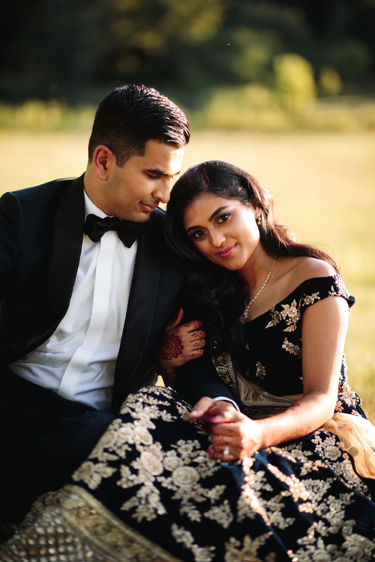 Elegant South Asian couple's portrait at Hilton Parsippany, NJ — golden hour romance captured by Zach Blum Photography.