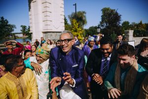 Jeff Goldblum joins the baraat celebration at The Legacy Castle in NJ, bringing star power to this vibrant South Asian wedding moment!