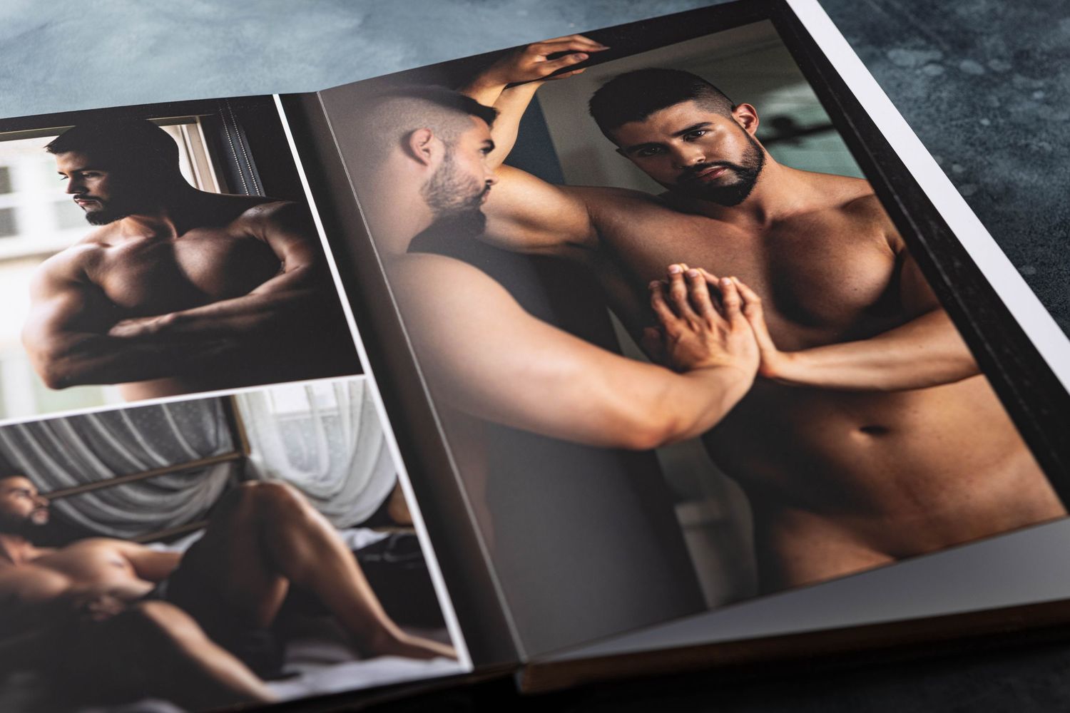Boudoir photo spread of man during photo shoot in Los Angeles.