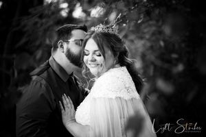 A romantic black and white wedding photography collage showing intimate moments between newlyweds.