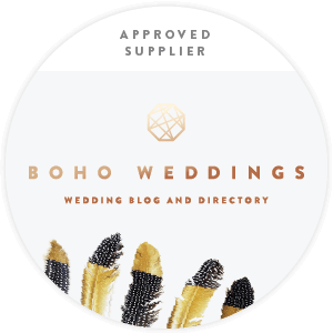 Boho Weddings approved supplier badge for Will Stedman, Surrey wedding photographer
